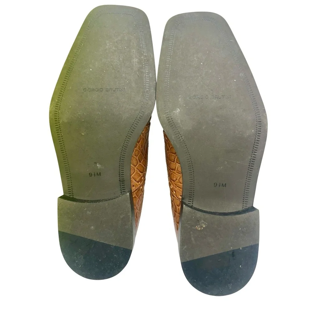 Giorgio Brutini Brown Leather Ostrich/Croc Print Oxfords Size 9.5M 155604‎